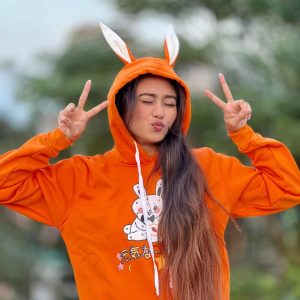 লেডিস স্টাইলিশ কটন ফ্লিস বানি হুডি - ভাইব্রেন্ট অরেঞ্জ এডিশন