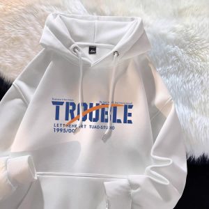 প্রিমিয়াম উইন্টার হুডি - হোয়াইট "TROUBLE" এডিশন