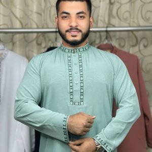 প্রিমিয়াম এমব্রয়ডারি চায়না স্টিচ পাঞ্জাবি - মিন্ট গ্রিন এডিশন